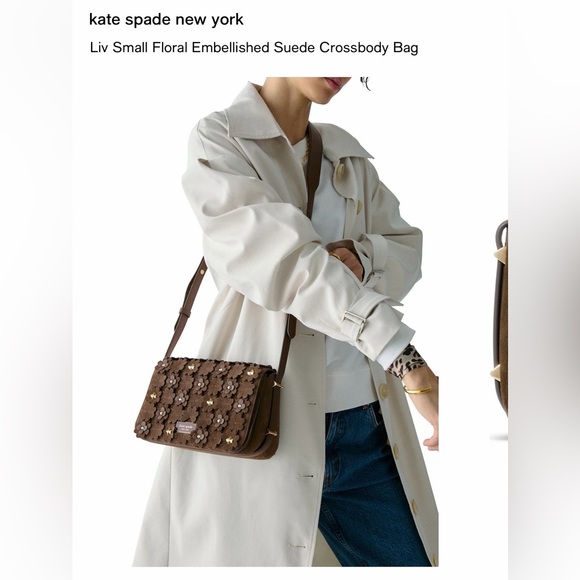 kate spade Brown Floral Suede Crossbody Bag - Picture 2 of 6